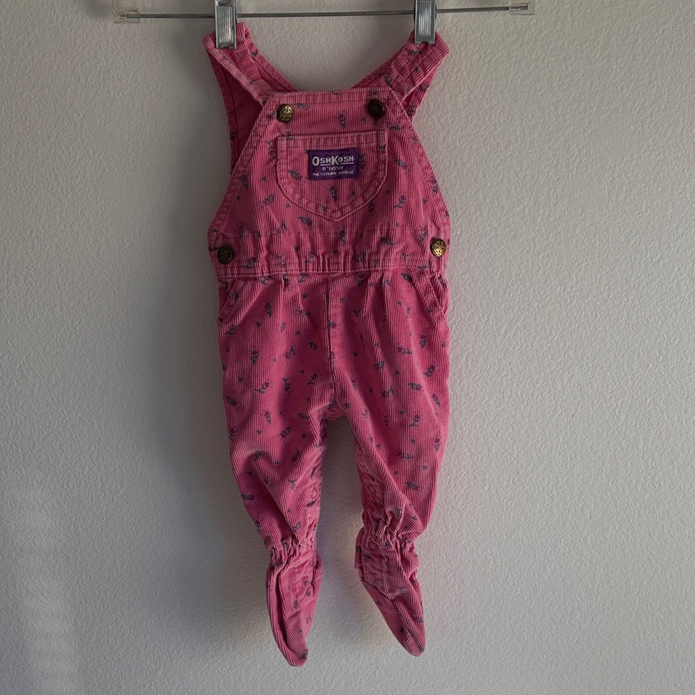 Vintage OshKosh B'gosh Pink Floral Overalls with feet